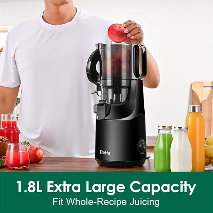 Fretta F4500 Cold Press Juicer, Slow Masticating Juicer Machine (250W, 135mm Wide Feed Chute, 1.8L Capacity)