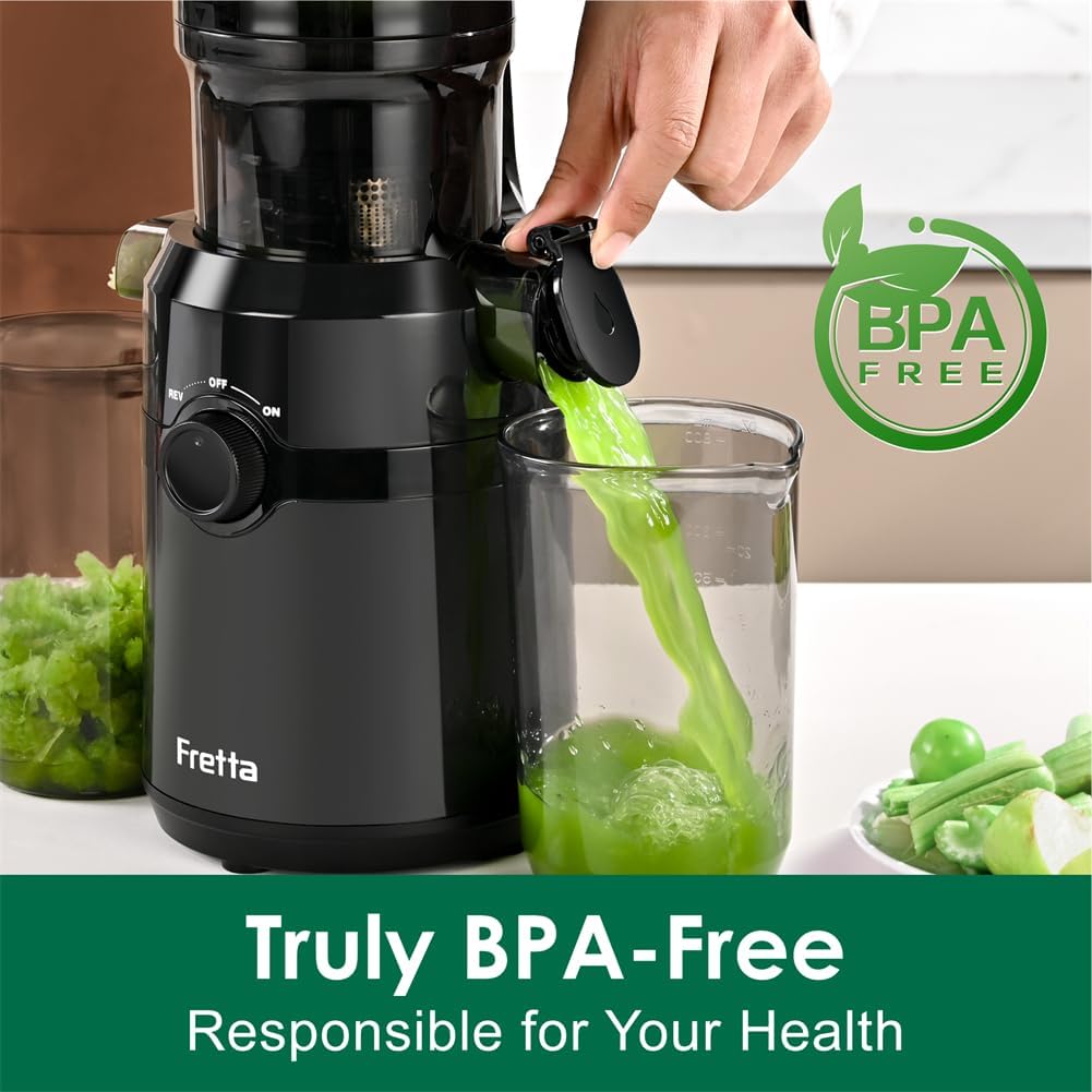 Fretta Nifty F5000 Cold Press Juicer, Slow Masticating Juicer Machine (108mm Wide Feed Chute, 1L Capacity, High Juice Yield)