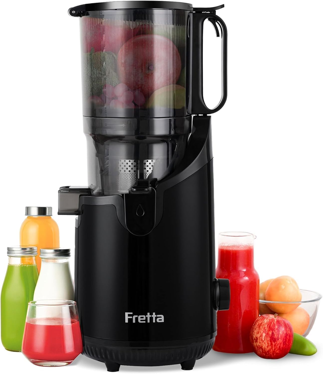 Fretta F4500 Cold Press Juicer, Slow Masticating Juicer Machine (250W, 5.3'' Wide Feed Chute, 1.8L Capacity)