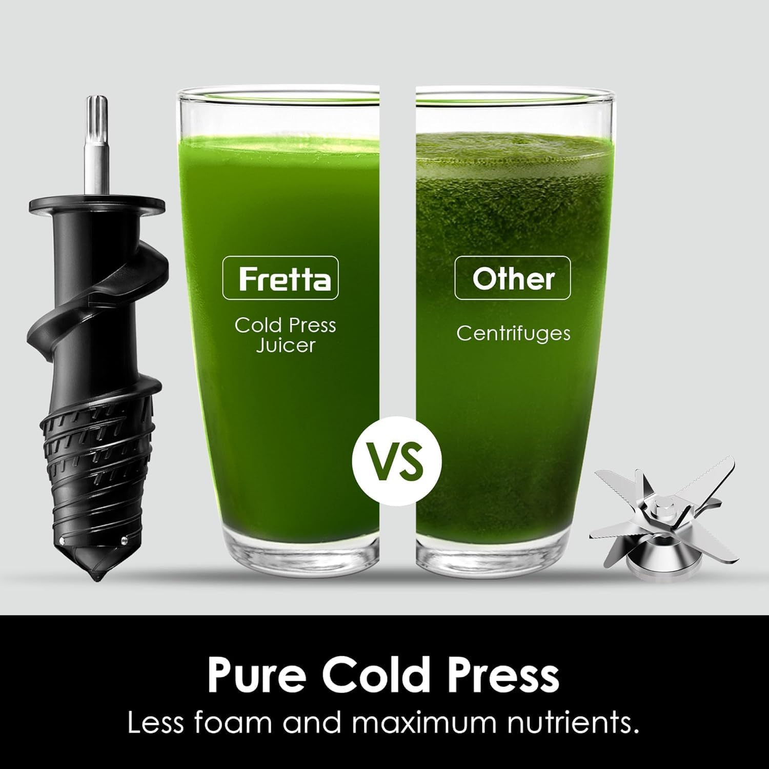 Fretta Edge Max F3500 Cold Press Juicer, Slow Masticating (200W, 76mm Wide Feed Chute, Stainless Steel, Easy Clean)